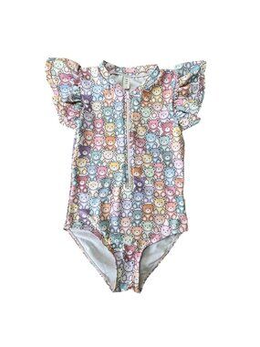 HUXBABY Rainbow Bear Swimsuit Girls 8 Teddy Bears One-Piece Ruffled Sleeves